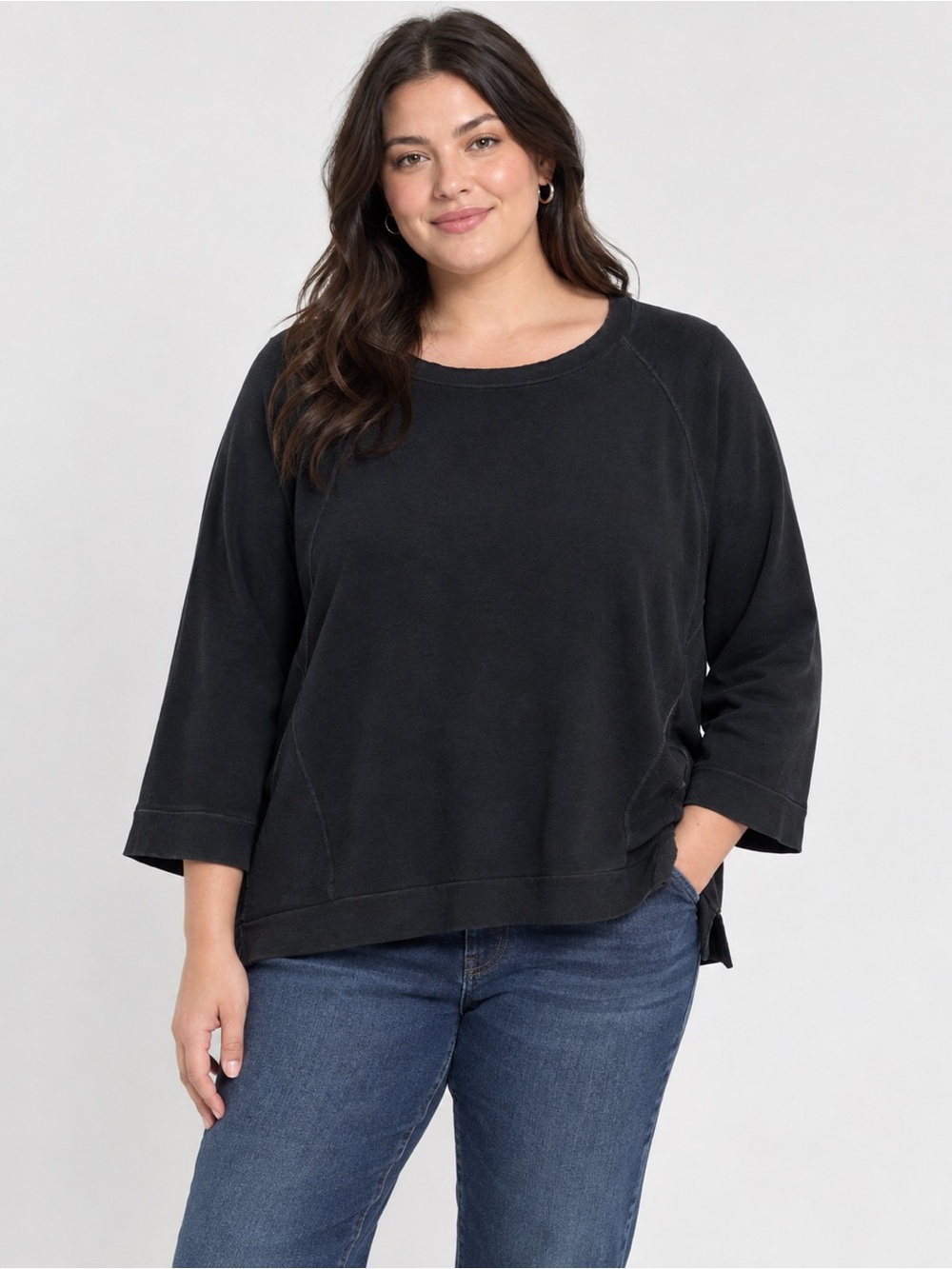 Eileen Fisher Black Relaxed Sweatshirt Top Athleisure Casual Comfy Oversized